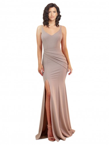 Shop Fishtail Shape V-Neck Formal Crepe Bridesmaid Dress / Prom Dress with Slit