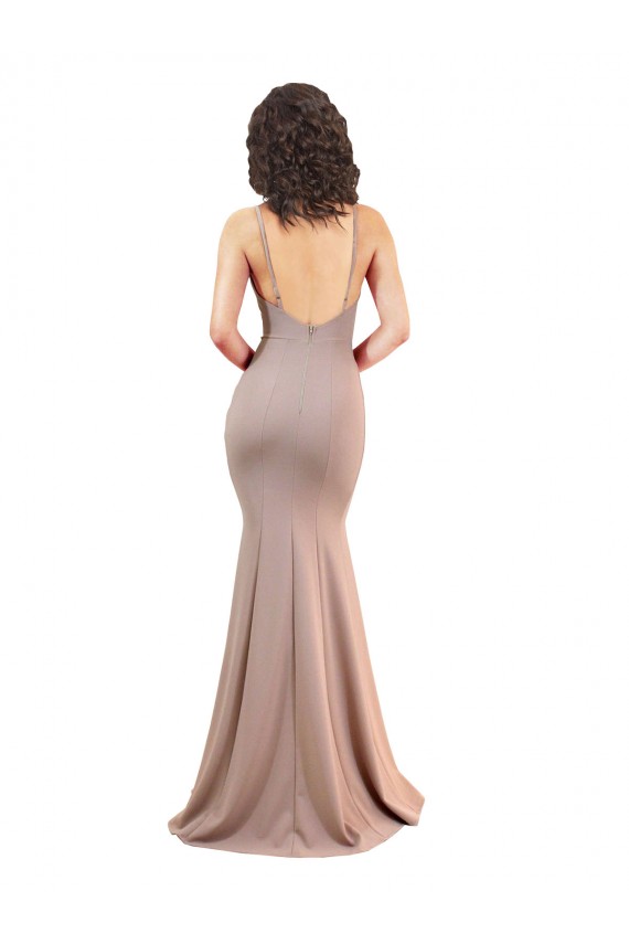 Shop Fishtail Shape V-Neck Formal Crepe Bridesmaid Dress / Prom Dress with Slit