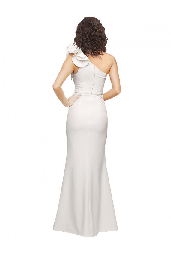 Shop One Shoulder Long Full Length Formal Crepe Bridesmaid Dress / Prom Dress with Ruffles and Side Split