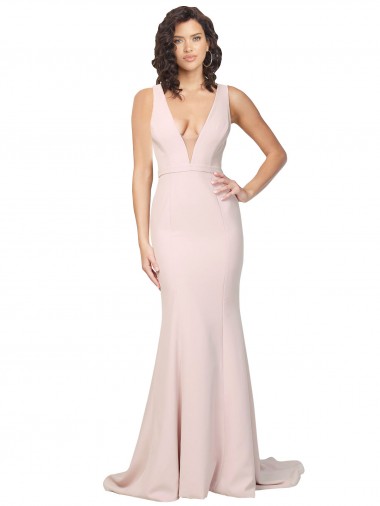 Shop Deep Plunging V-Neckline Full Length Formal Crepe Bridesmaid Dress / Prom Dress with Deep V-Backline