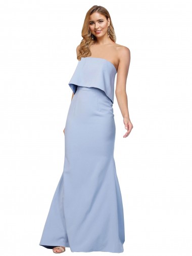 Shop Strapless Full Length Formal Crepe Bridesmaid Dress / Prom Dress with Bodice Overlay