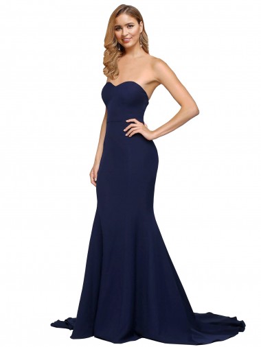 Shop Fit and Flare Sweetheart Long Formal Crepe Bridesmaid Dress / Prom Dress with Sweep Train