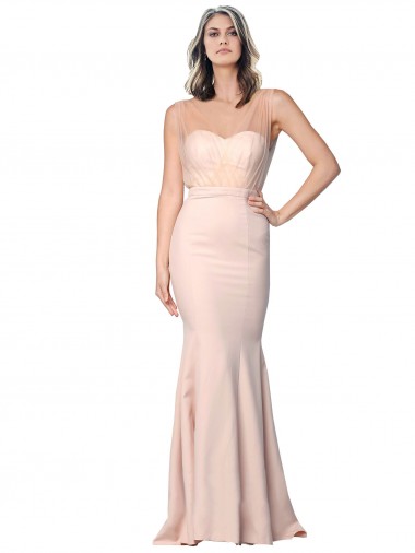 Shop Full Length Sweetheart Formal Crepe Bridesmaid Dress / Prom Dress with Tulle Overlay