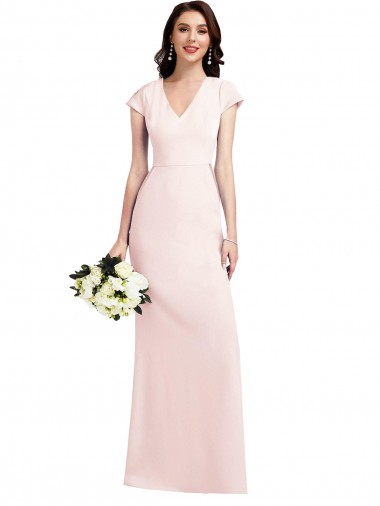 Shop Cap Sleeve A-Line Formal Crepe Bridesmaid Dress / Prom Dress with Pockets