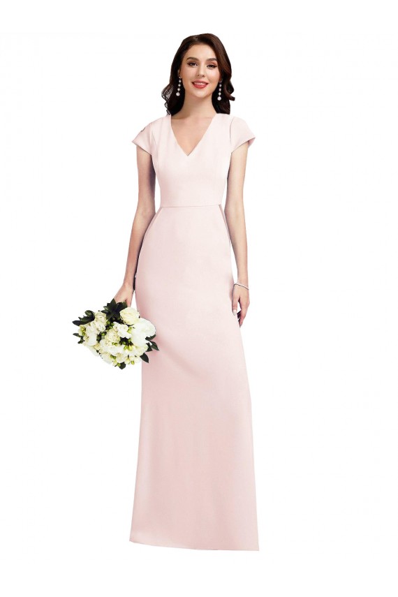 Shop Cap Sleeve A-Line Formal Crepe Bridesmaid Dress / Prom Dress with Pockets