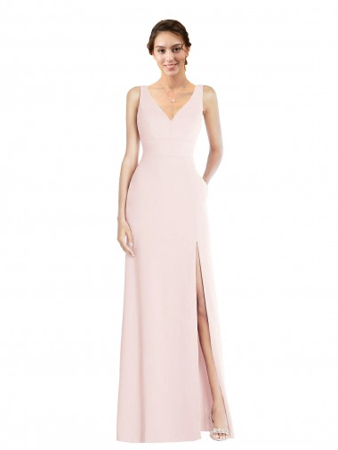 Shop Square Neck Low Back A-Line Bridesmaid Dress / Prom Dress with Front Slit and Pockets