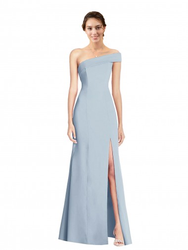 Shop Asymmetrical Off the Shoulder Cuff Trumpet Formal Crepe Bridesmaid Dress / Prom Dress With Front Slit