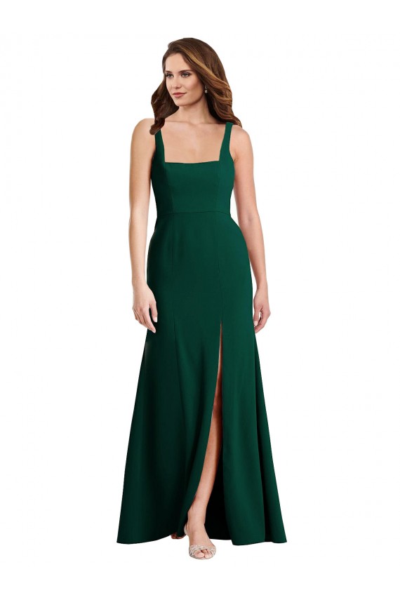 Shop Square Neck Trumpet Maxi Bridesmaid Dress / Prom Dress with Front Slit