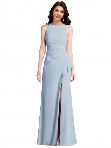 Shop Halter Maxi Bridesmaid Dress / Prom Dress with Cascade Ruffle Slit