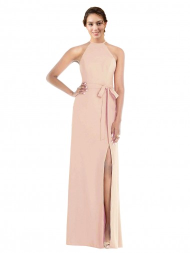 Shop Halter Criss Cross Cutout Back Maxi Formal Crepe Bridesmaid Dress / Prom Dress