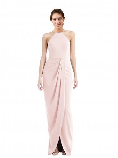 Shop Halter Draped Tulip Skirt Maxi Bridesmaid Dress / Prom Dress