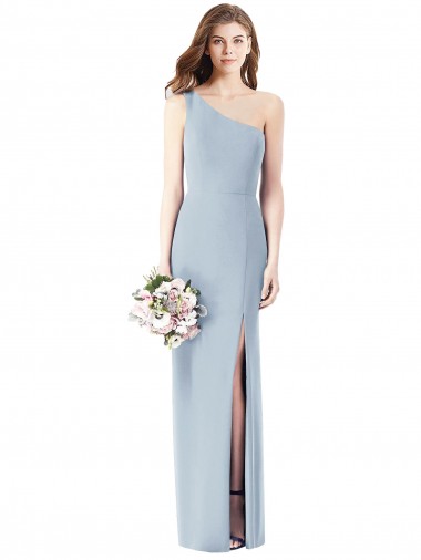 Shop One Shoulder Crepe Trumpet Bridesmaid Dress / Prom Dress with Front Slit