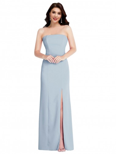 Shop Strapless Scoop Back Maxi Formal Crepe Bridesmaid Dress / Prom Dress with Front Slit