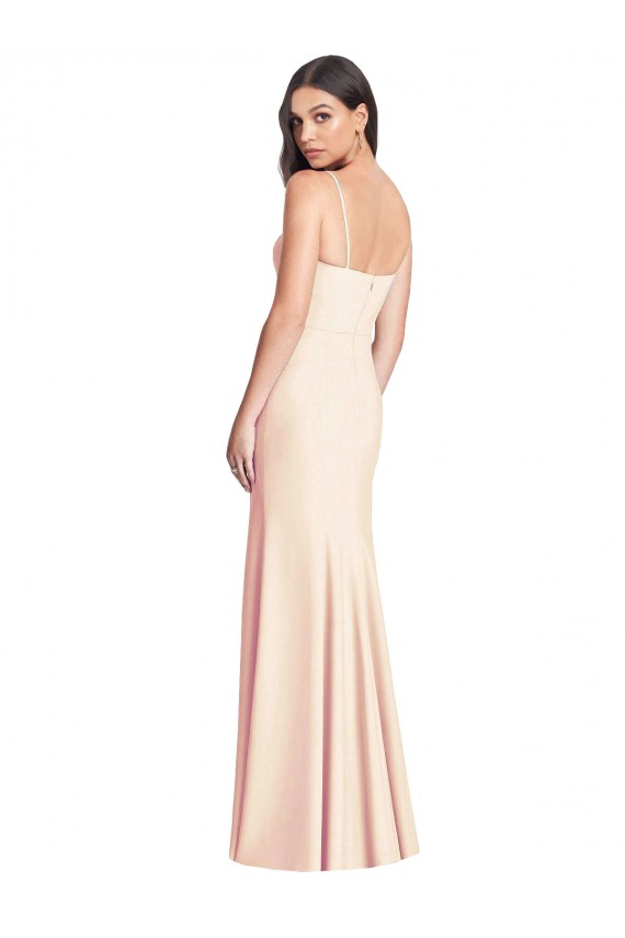 Shop Seamed Bodice Crepe Trumpet Bridesmaid Dress / Prom Dress with Front Slit