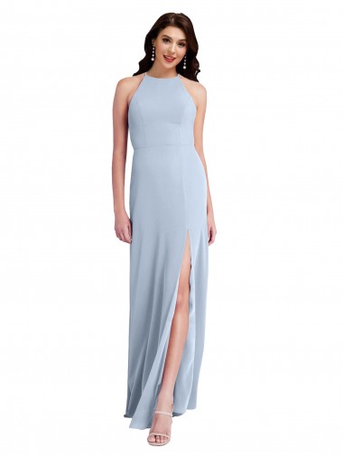 Shop Fit and Flare High Neck Formal Crepe Bridesmaid Dress / Prom Dress with Side Slit