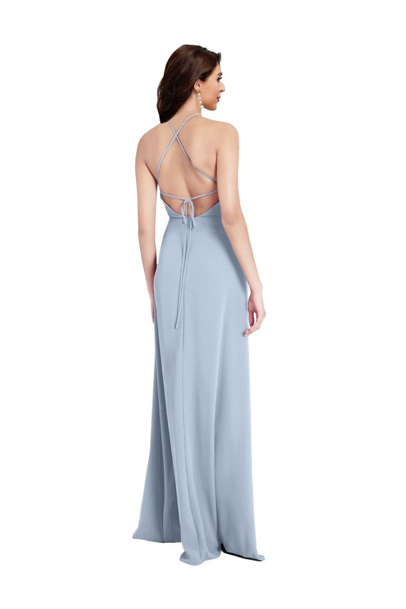 Shop Fit and Flare High Neck Formal Crepe Bridesmaid Dress / Prom Dress with Side Slit