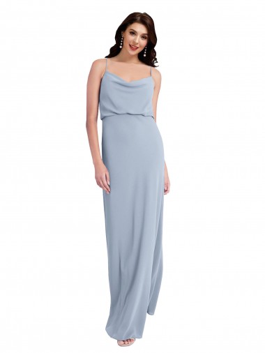 Shop Draped Cowl Neck Long Formal Crepe Bridesmaid Dress / Prom Dress with Spaghetti Straps