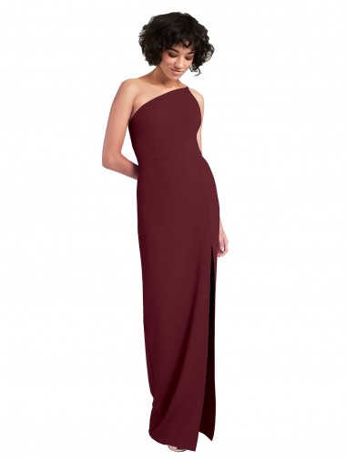 Shop Sleek One Shoulder Long Formal Crepe Bridesmaid Dress / Prom Dress with Daring Slit