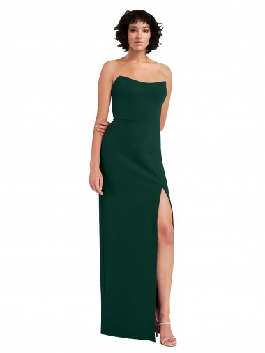 Shop Scooped Strapless Neckline Formal Crepe Bridesmaid Dress / Prom Dress with Side Slit