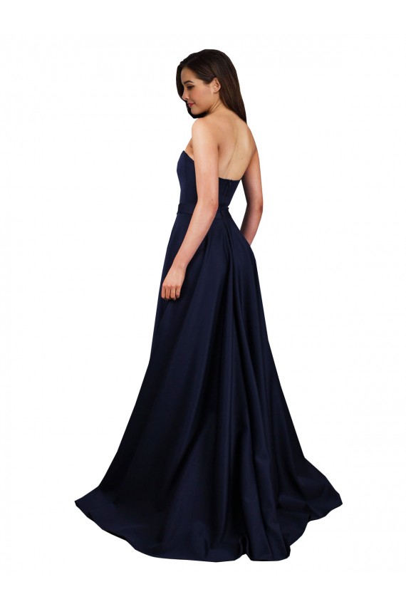 Shop Sweetheart Neckline Low Back Long Formal Crepe Bridesmaid Dress / Prom Dress with Pockets & High Leg Spit