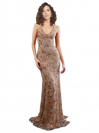 Shop Floral Patterned Backless V-Neckline Sequin Formal Bridesmaid Dress / Prom Dress