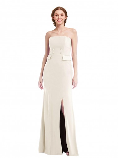 Shop Long Strapless Tuxedo Maxi Bridesmaid Dress / Prom Dress with Front Slit & Pockets