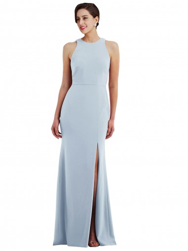 Shop Cutout Open Back Halter Maxi Formal Crepe Bridesmaid Dress / Prom Dress with Scarf Tie