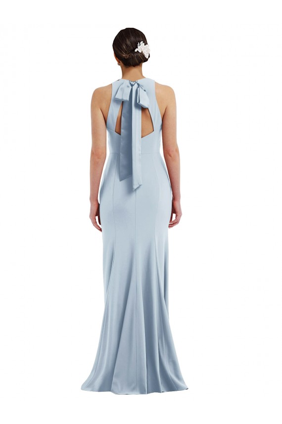 Shop Cutout Open Back Halter Maxi Formal Crepe Bridesmaid Dress / Prom Dress with Scarf Tie