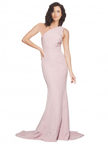 Shop Long Sweep Train One Shoulder Crepe Bridesmaid Dress / Prom Dress with Side Leg Split