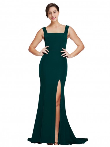 Shop Fitted Square Neck Long Crepe Bridesmaid Dress / Prom Dress with Train and Side Split