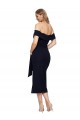 Shop Fitted Short Cocktail Midi Length Off the Shoulder Formal Crepe Bridesmaid Dress / Prom Dress with Side Split and Waist Tie