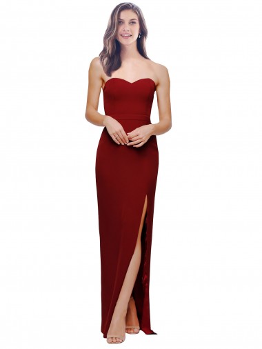 Shop Straight Pencil Skirt Long Sweetheart Formal Crepe Bridesmaid Dress / Prom Dress with High Side Split