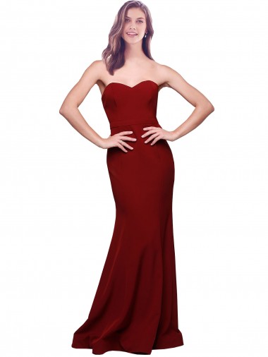 Shop Long Full Length Sweetheart Slim Formal Crepe Bridesmaid Dress / Prom Dress with Strapless Bodice