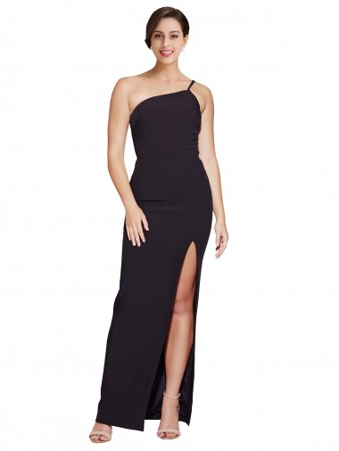 Shop Long Floor Length Formal Crepe Bridesmaid Dress / Prom Dress with Side Split and One Strap