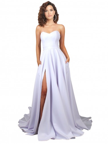 Shop Simple Sweetheart A-Line Long Crepe Beach Wedding Dress with Front Slit