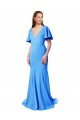 Shop Short Sleeves Long V-Neck Crepe Bridesmaid Dress / Prom Dress with V-Back