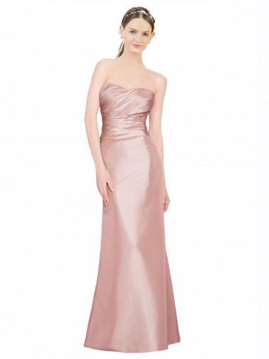 Shop Long Strapless Formal Stretch Satin Bridesmaid Dress / Prom Dress with Pleats and Low Back