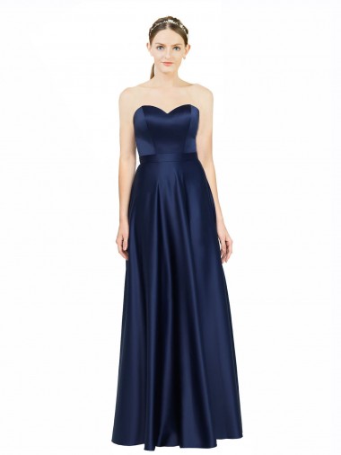 Shop Floor Length Sweetheart Neckline Formal Stretch Satin Bridesmaid Dress with Belt