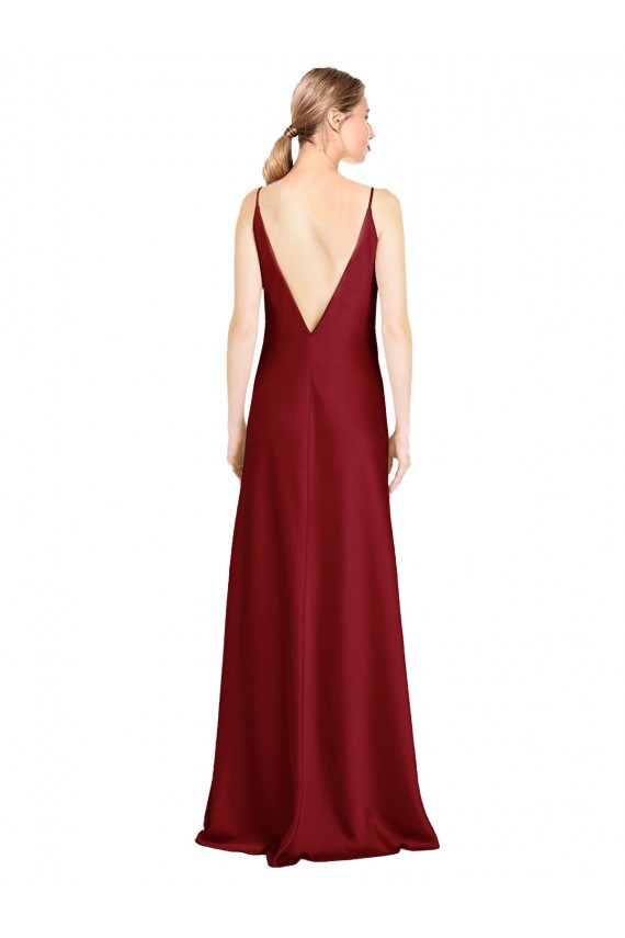 Shop Floor Length Deep V-Back Formal Stretch Satin Bridesmaid Dress / Prom Dress with Front Slit