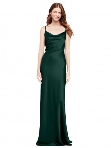 Shop Fitted Cowl Neck Long Formal Stretch Satin Slip Bridesmaid Dress / Prom Dress with V-Back