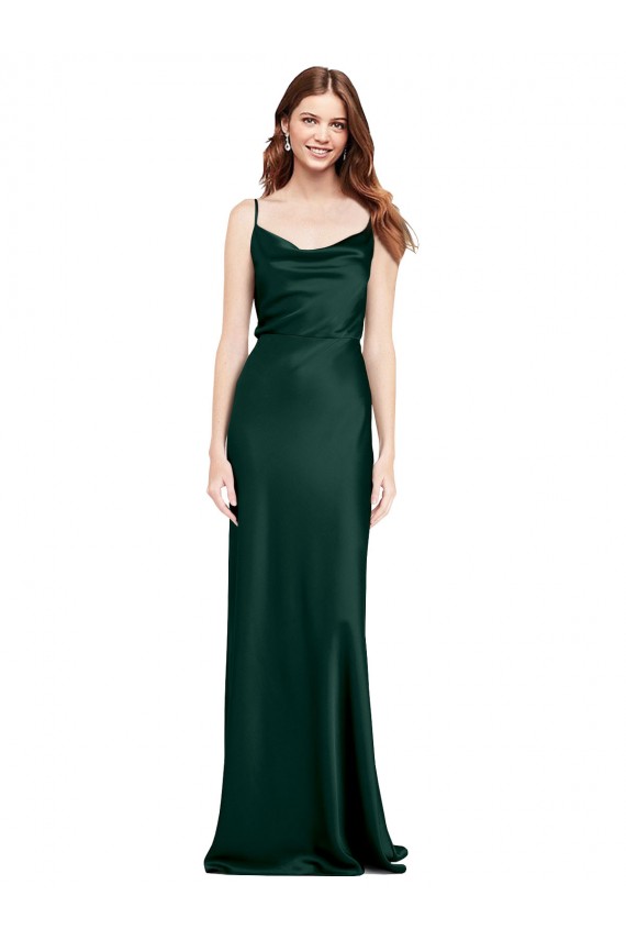 Shop Fitted Cowl Neck Long Formal Stretch Satin Slip Bridesmaid Dress / Prom Dress with V-Back