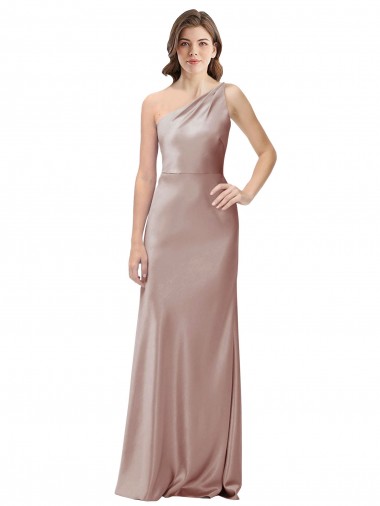 Shop One Shoulder Black-Tie Floor Length Long Formal Stretch Satin Bridesmaid Dress / Prom Dress