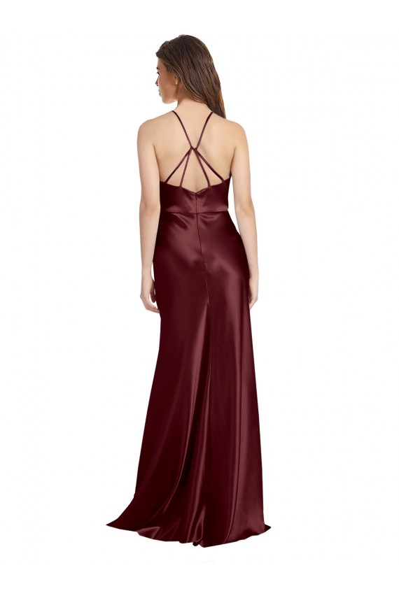 Shop High Neck Halter Long Sleeveless Formal Stretch Satin Bridesmaid Dress / Prom Dress with Strappy Back