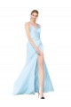 Shop Double Straps V-Neck Sleeveless Formal Stretch Satin Bridesmaid Dress / Prom Dress with High Slit