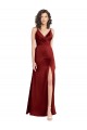 Shop Faux Surplice Neckline Long Slim A-Line Formal Stretch Satin Bridesmaid Dress / Prom Dress