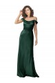 Shop Off the Shoulder Sleeves Long Formal Stretch Satin Bridesmaid Dress / Prom Dress with Pleated Draped Neckline