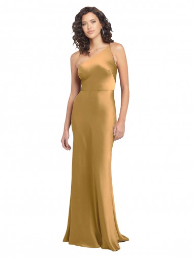 Shop One Shoulder Long Floor Length Formal Stretch Satin Slip Bridesmaid Dress / Prom Dress