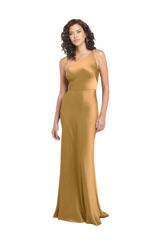 Shop One Shoulder Long Floor Length Formal Stretch Satin Slip Bridesmaid Dress / Prom Dress