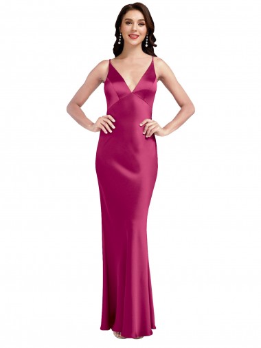 Shop V-Neck Spaghetti Straps Slim Formal Stretch Satin Bridesmaid Dress / Prom Dress with Low Scoop Back