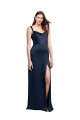 Shop Cowl Neck Soft Long Formal Stretch Satin Bridesmaid Dress / Prom Dress with Side Slit and Pleated Straps